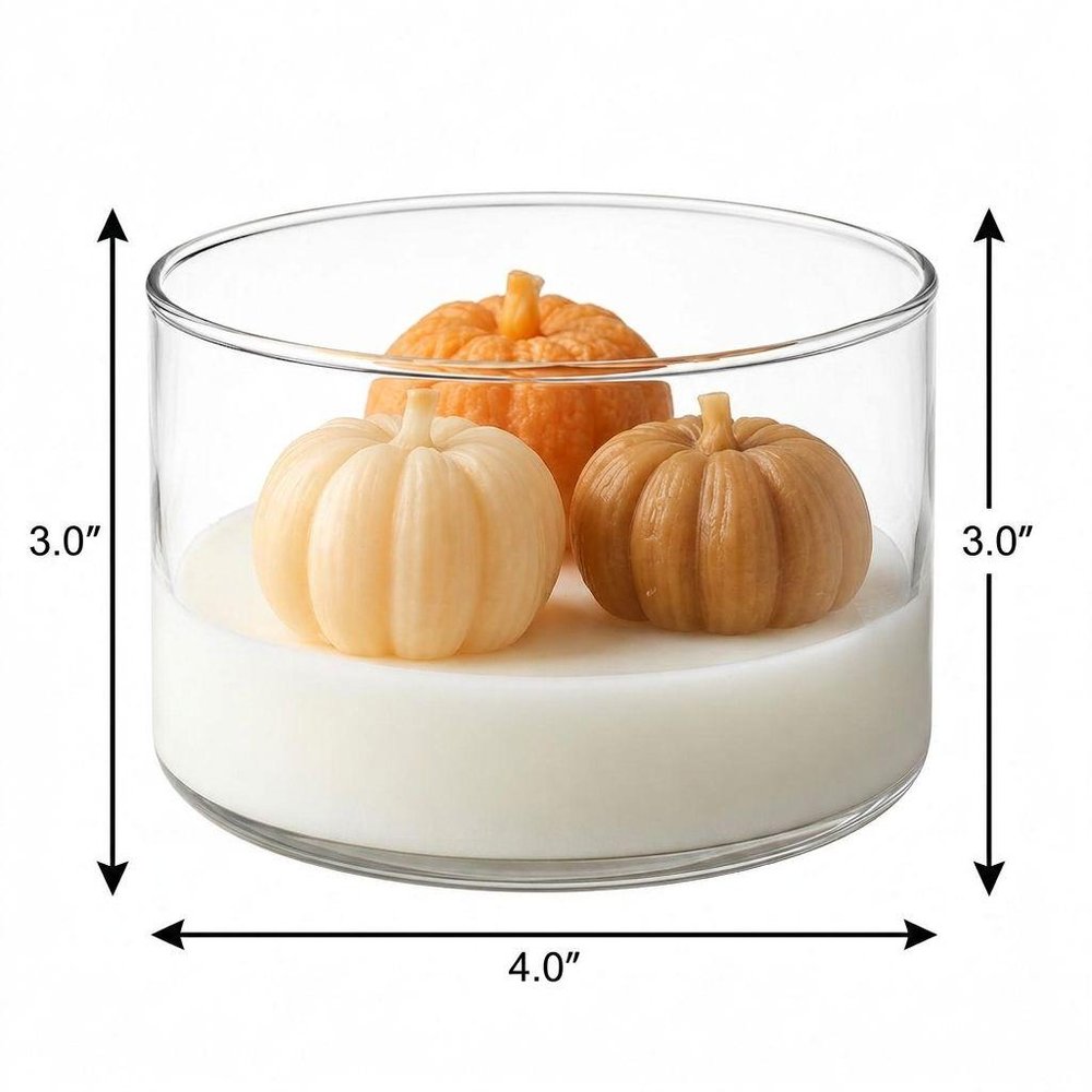4" Brown Orange And White Latte And Pumpkin Scented Mini Pumpkin Candles In Clear Glass Jar HomeRoots