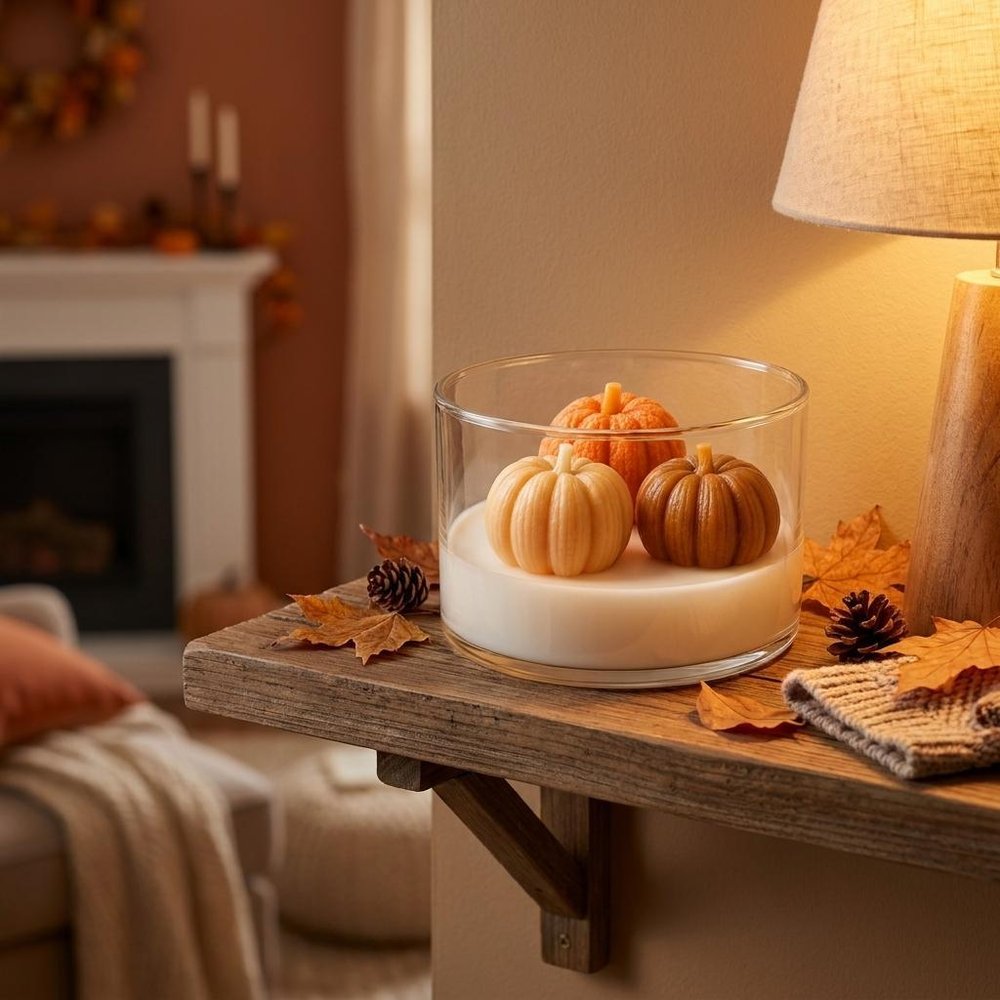 4" Brown Orange And White Latte And Pumpkin Scented Mini Pumpkin Candles In Clear Glass Jar HomeRoots