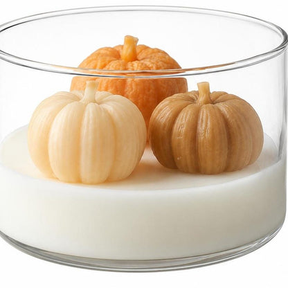 4" Brown Orange And White Latte And Pumpkin Scented Mini Pumpkin Candles In Clear Glass Jar HomeRoots