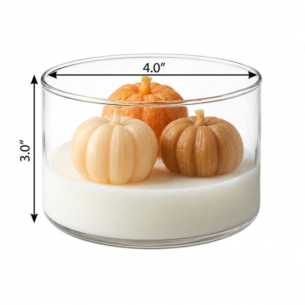 4" Brown Orange And White Latte And Pumpkin Scented Mini Pumpkin Candles In Clear Glass Jar — view 11