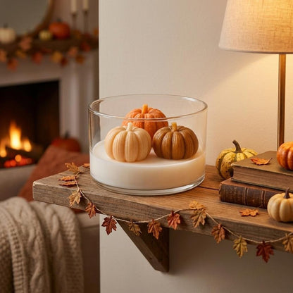 4" Brown Orange And White Latte And Pumpkin Scented Mini Pumpkin Candles In Clear Glass Jar HomeRoots