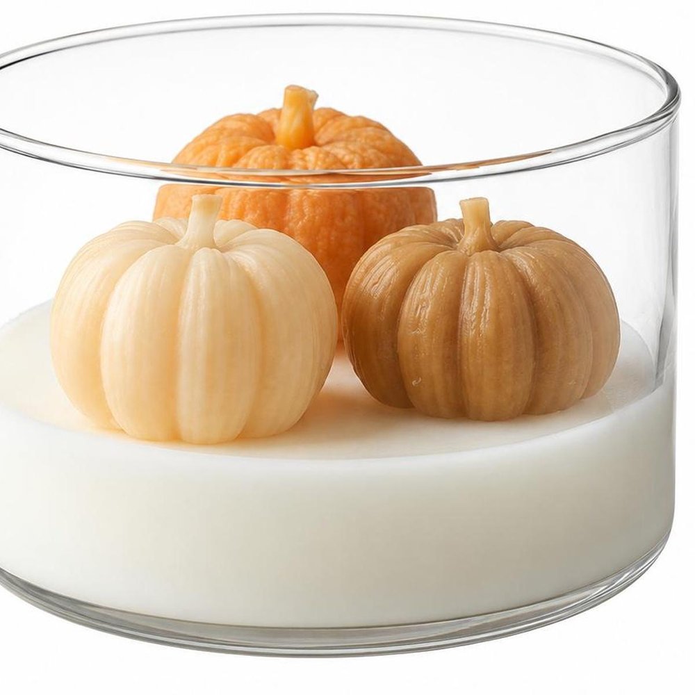 4" Brown Orange And White Latte And Pumpkin Scented Mini Pumpkin Candles In Clear Glass Jar HomeRoots