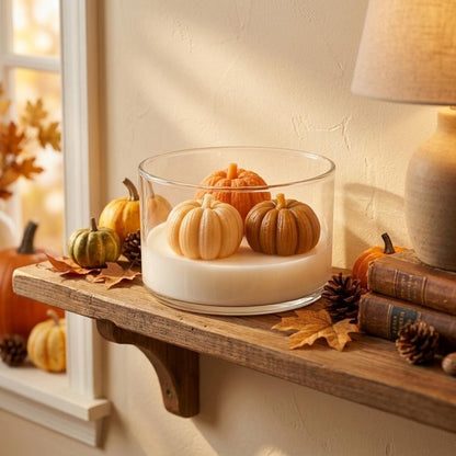 4" Brown Orange And White Latte And Pumpkin Scented Mini Pumpkin Candles In Clear Glass Jar HomeRoots