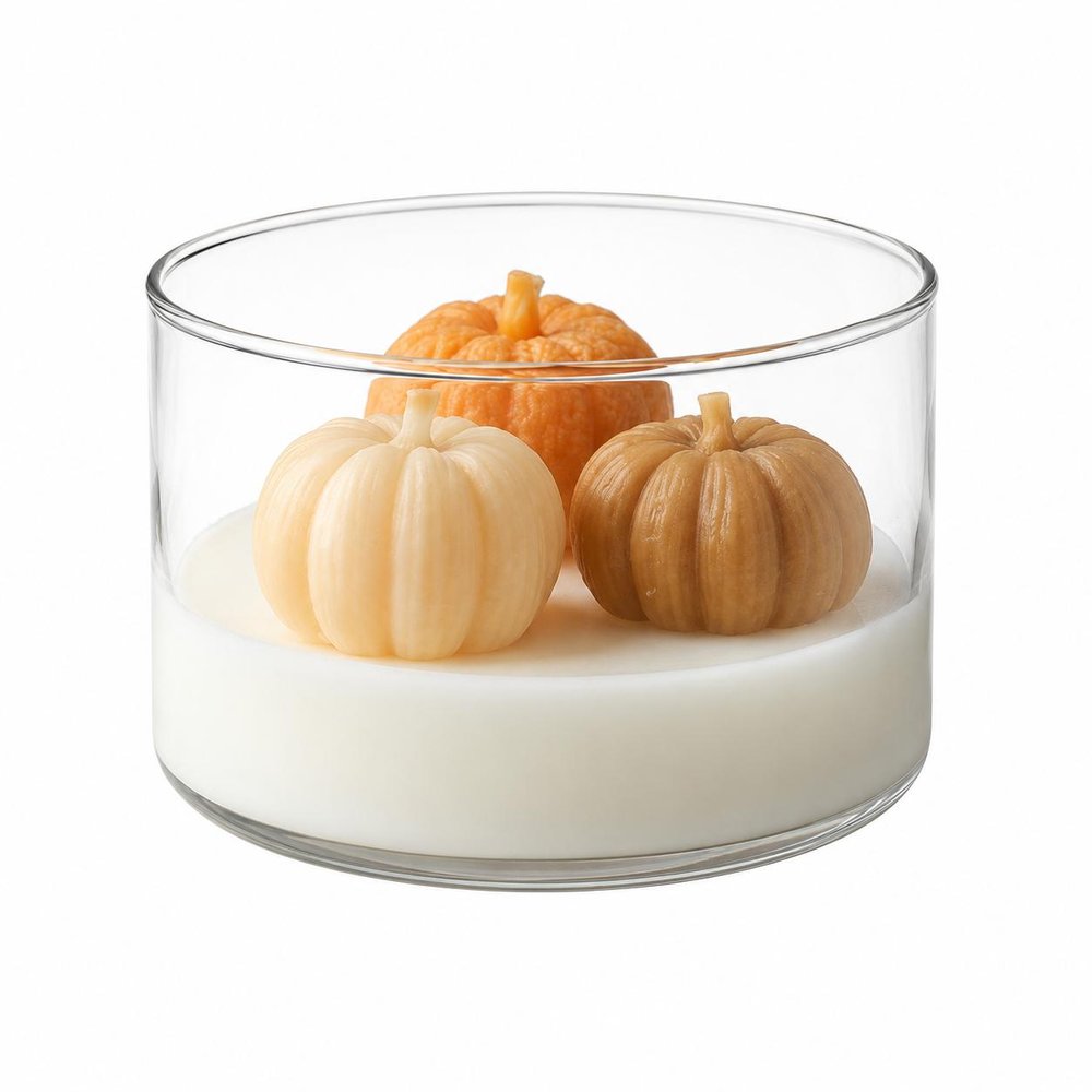 4" Brown Orange And White Latte And Pumpkin Scented Mini Pumpkin Candles In Clear Glass Jar HomeRoots