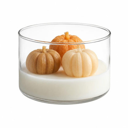 4" Brown Orange And White Latte And Pumpkin Scented Mini Pumpkin Candles In Clear Glass Jar HomeRoots