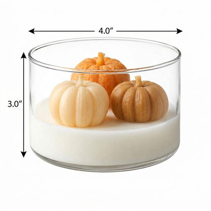 4" Brown Orange And White Unscented Mini Pumpkin Candles In Clear Glass Jar HomeRoots