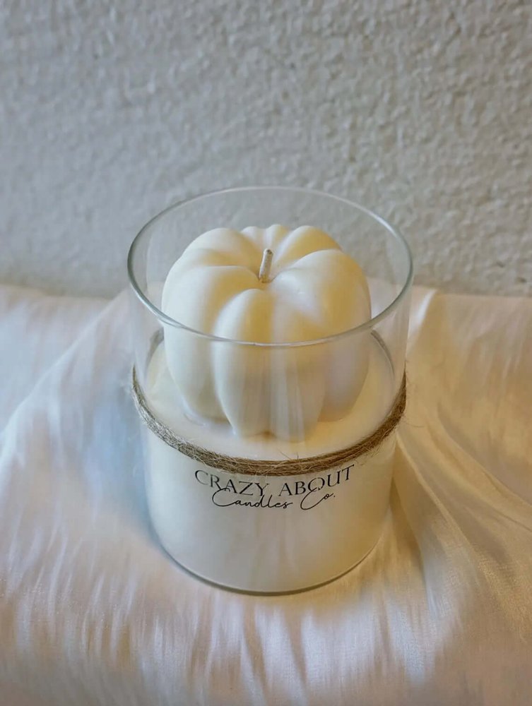 3" Ivory Pumpkin And Latte Scented Mini Pumpkin Candle In Clear Glass Jar HomeRoots