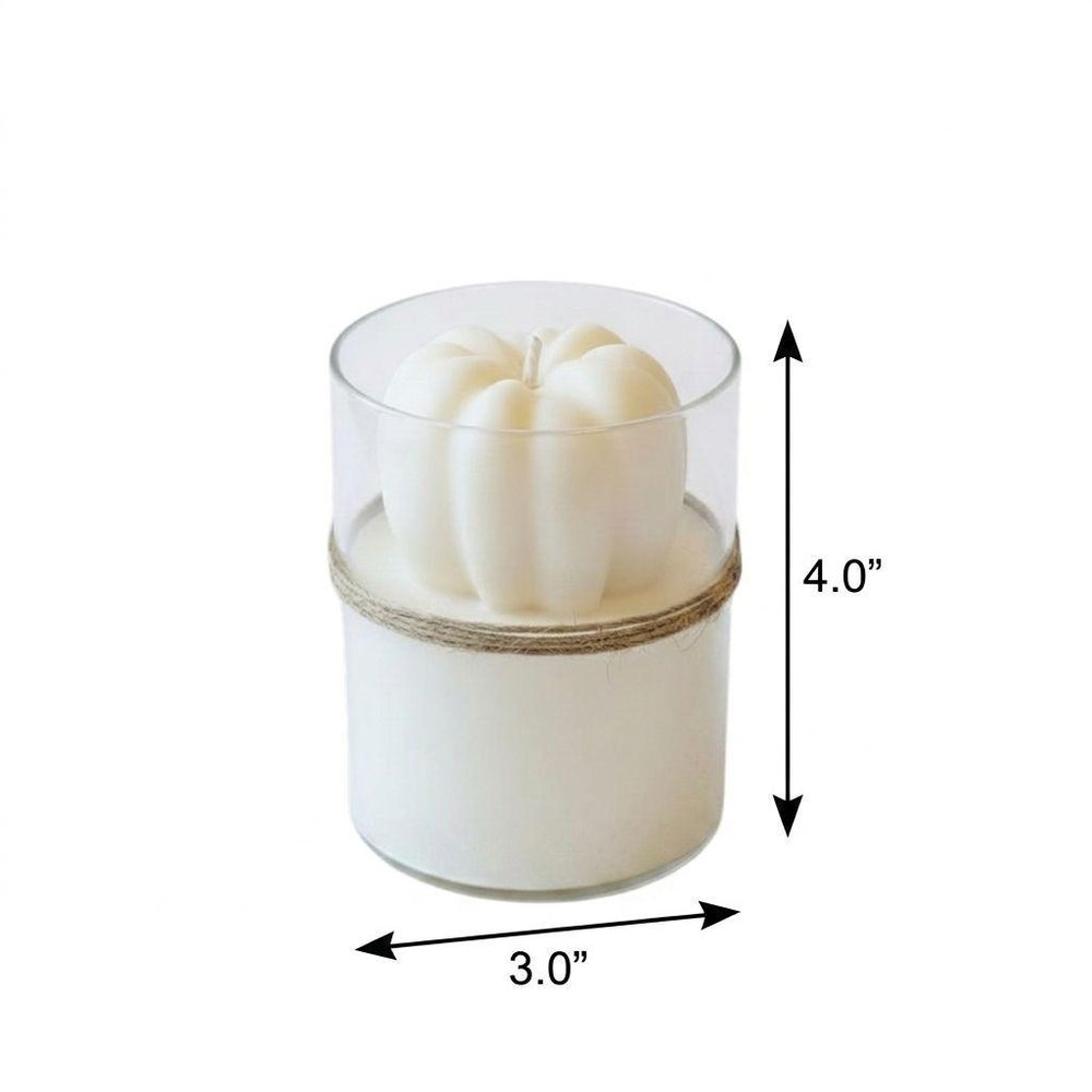 3" Ivory Pumpkin And Latte Scented Mini Pumpkin Candle In Clear Glass Jar HomeRoots