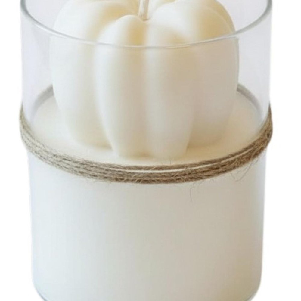 3" Ivory Pumpkin And Latte Scented Mini Pumpkin Candle In Clear Glass Jar HomeRoots
