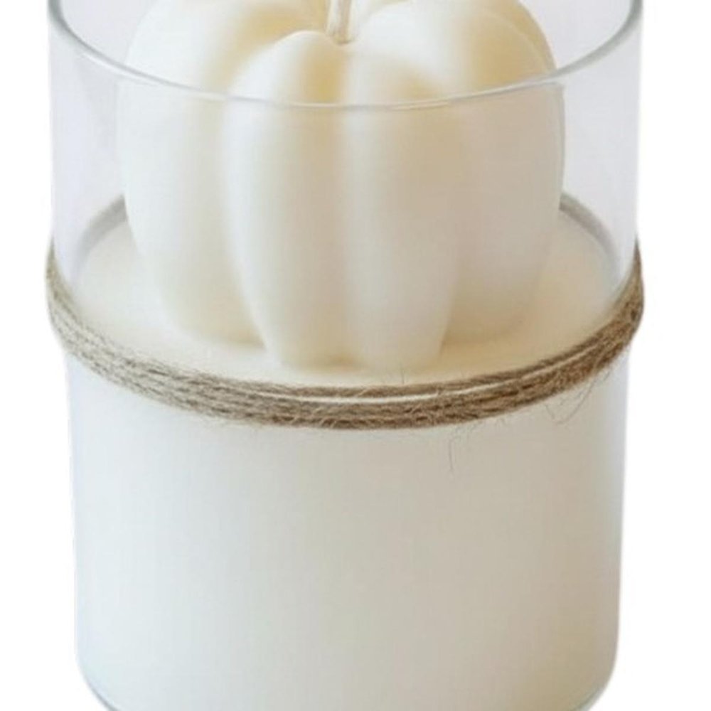 3" Ivory Pumpkin And Latte Scented Mini Pumpkin Candle In Clear Glass Jar HomeRoots