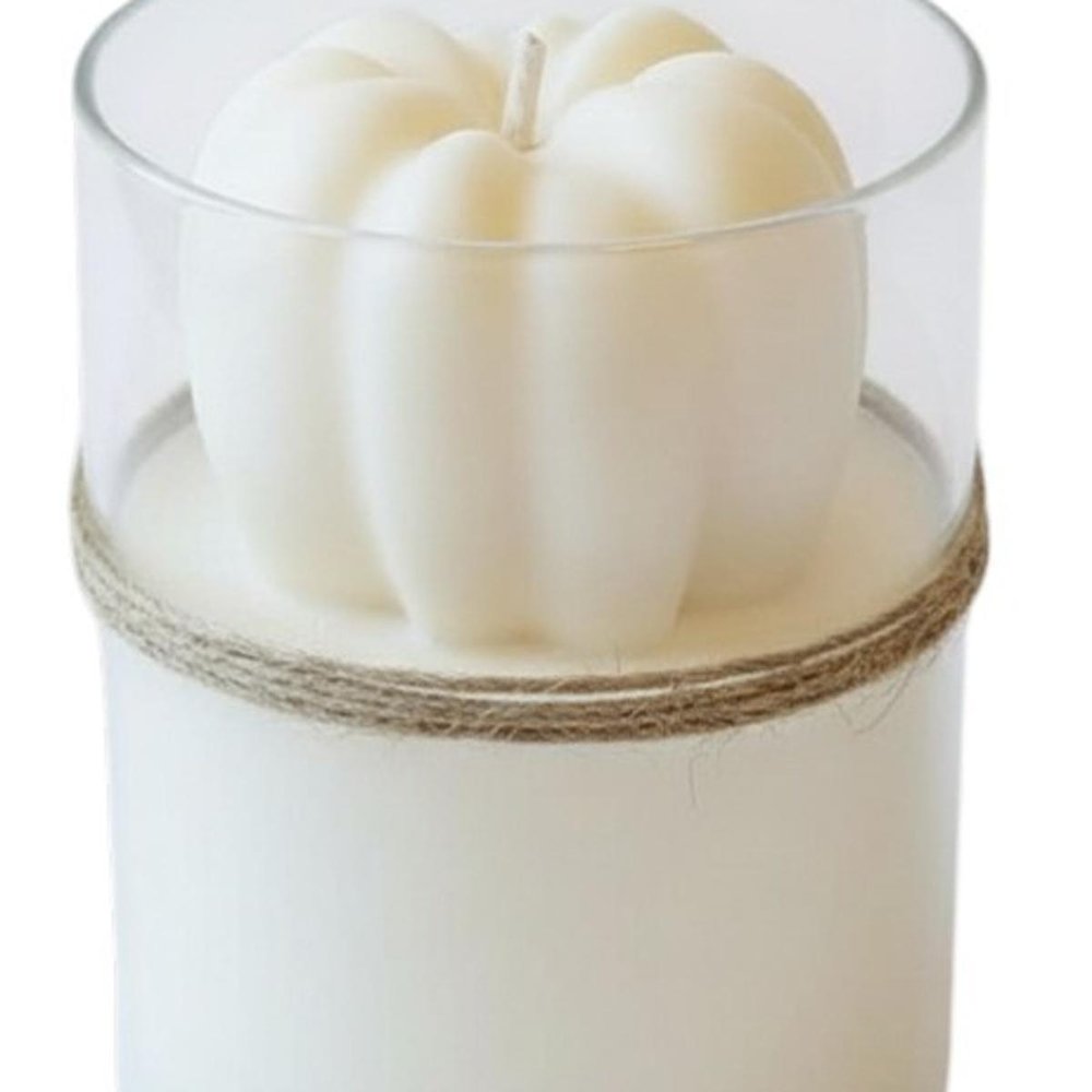 3" Ivory Unscented Mini Pumpkin Candle In Clear Glass Jar HomeRoots