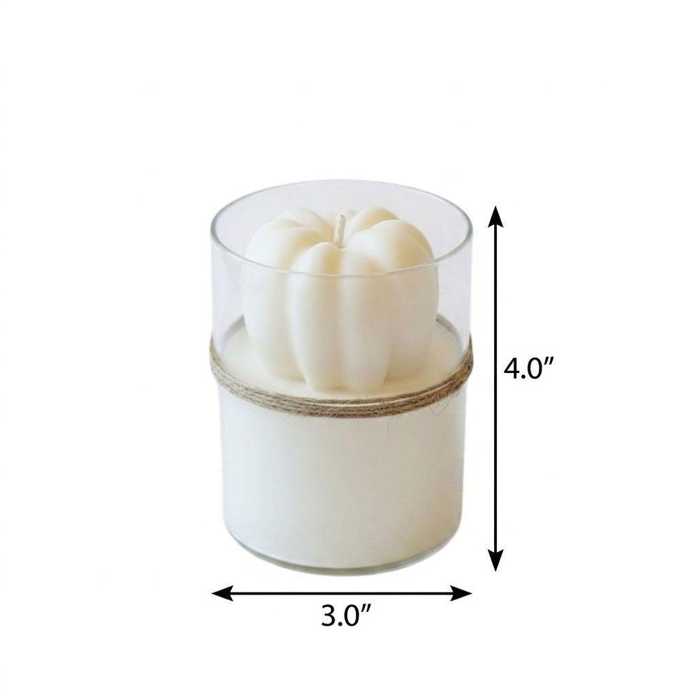 3" Ivory Unscented Mini Pumpkin Candle In Clear Glass Jar — view 7