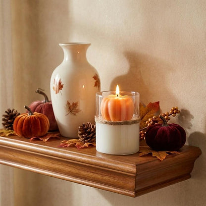 3" Pumpkin Pumpkin And Latte Scented Mini Pumpkin Candle In Clear Glass Jar HomeRoots