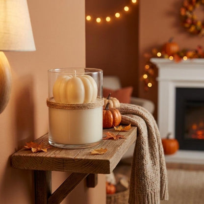 3" Cream Autumn Harvest Scented Mini Pumpkin Candle In Clear Glass Jar HomeRoots