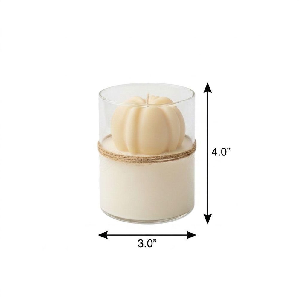 3" Cream Autumn Harvest Scented Mini Pumpkin Candle In Clear Glass Jar — view 7