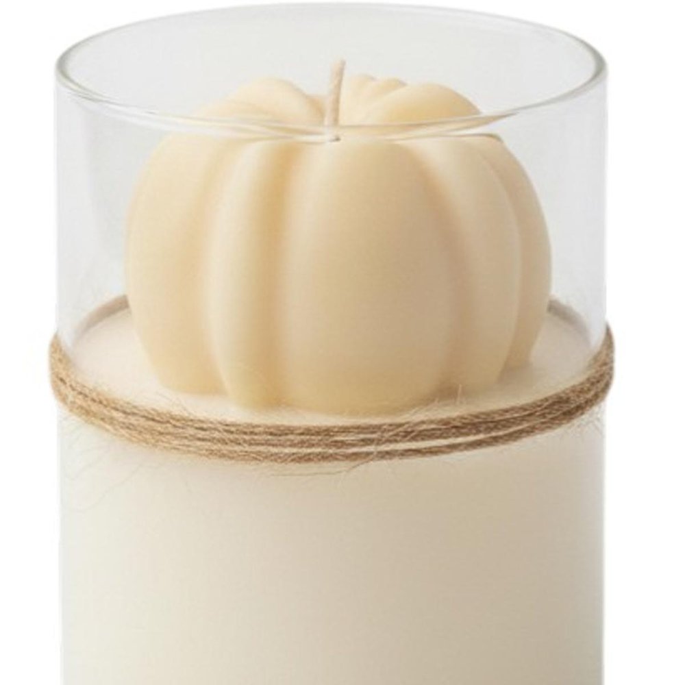 3" Cream Autumn Harvest Scented Mini Pumpkin Candle In Clear Glass Jar — view 4