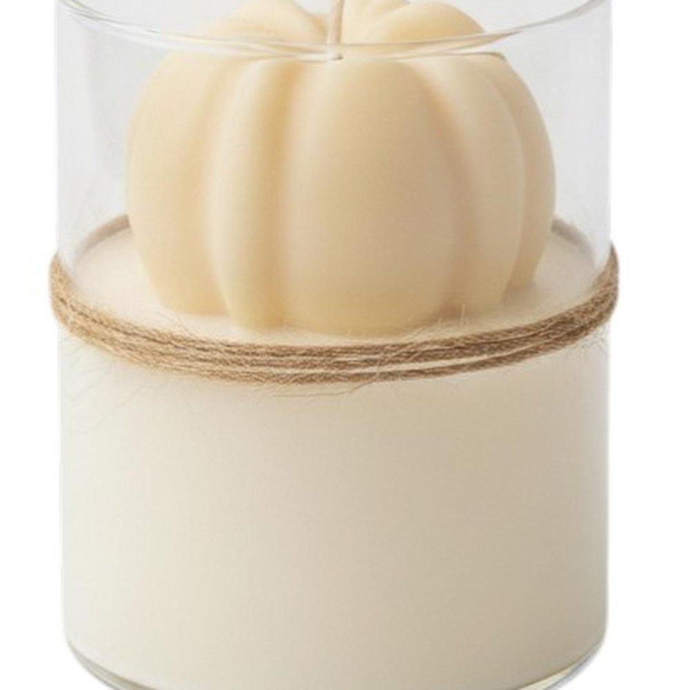 3" Cream Autumn Harvest Scented Mini Pumpkin Candle In Clear Glass Jar HomeRoots