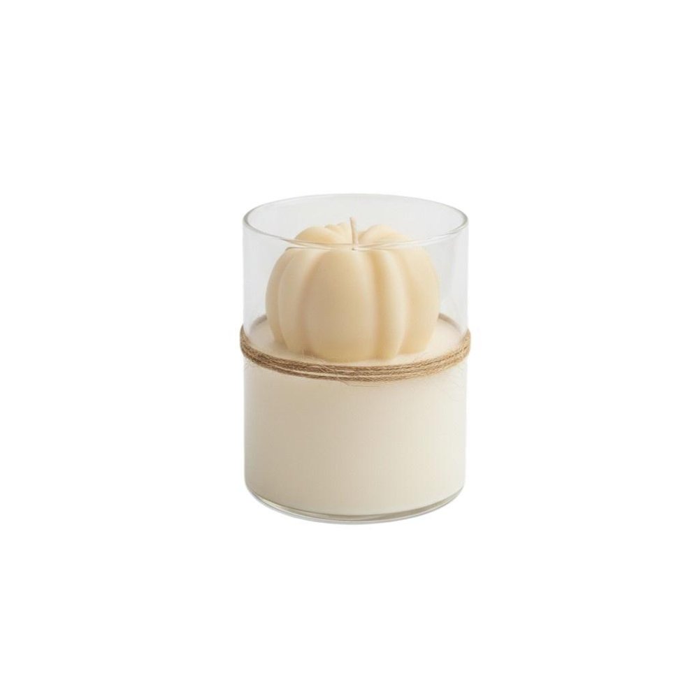 3" Cream Autumn Harvest Scented Mini Pumpkin Candle In Clear Glass Jar — view 3