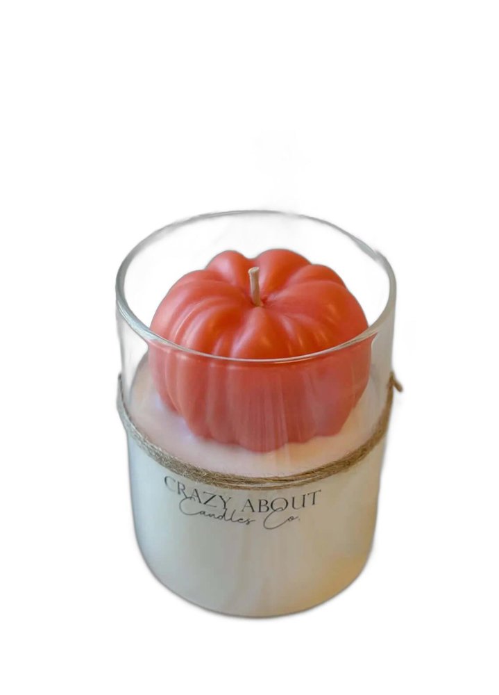 3" Pink Autumn Harvest Scented Mini Pumpkin Candle In Clear Glass Jar — view 2