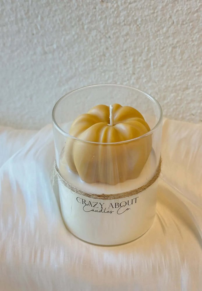 3" Tan Autumn Harvest Scented Mini Pumpkin Candle In Clear Glass Jar — view 6