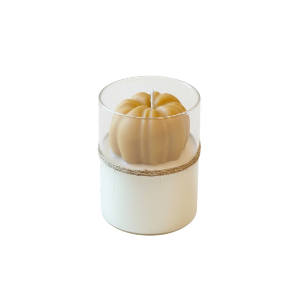 3" Tan Autumn Harvest Scented Mini Pumpkin Candle In Clear Glass Jar — view 2