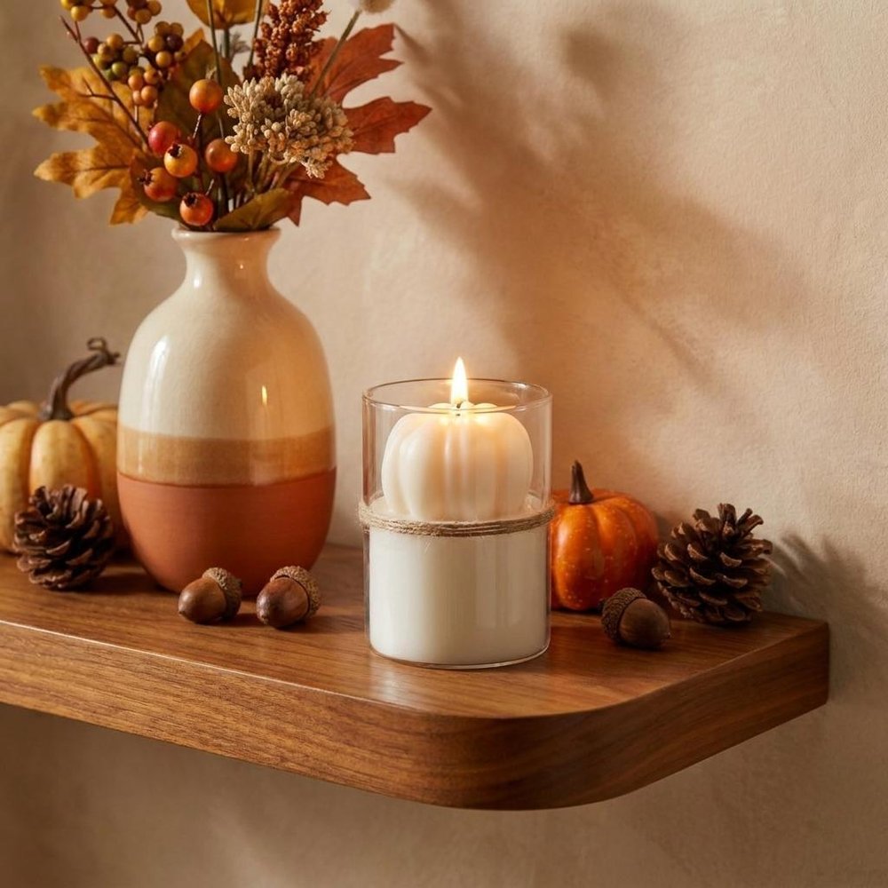 3" Tan Autumn Harvest Scented Mini Pumpkin Candle In Clear Glass Jar HomeRoots