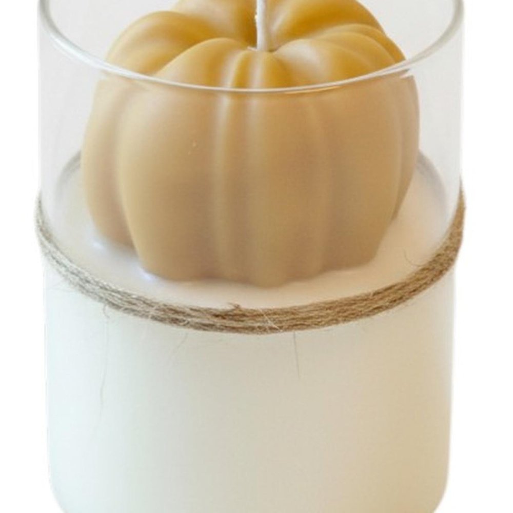 3" Tan Autumn Harvest Scented Mini Pumpkin Candle In Clear Glass Jar HomeRoots