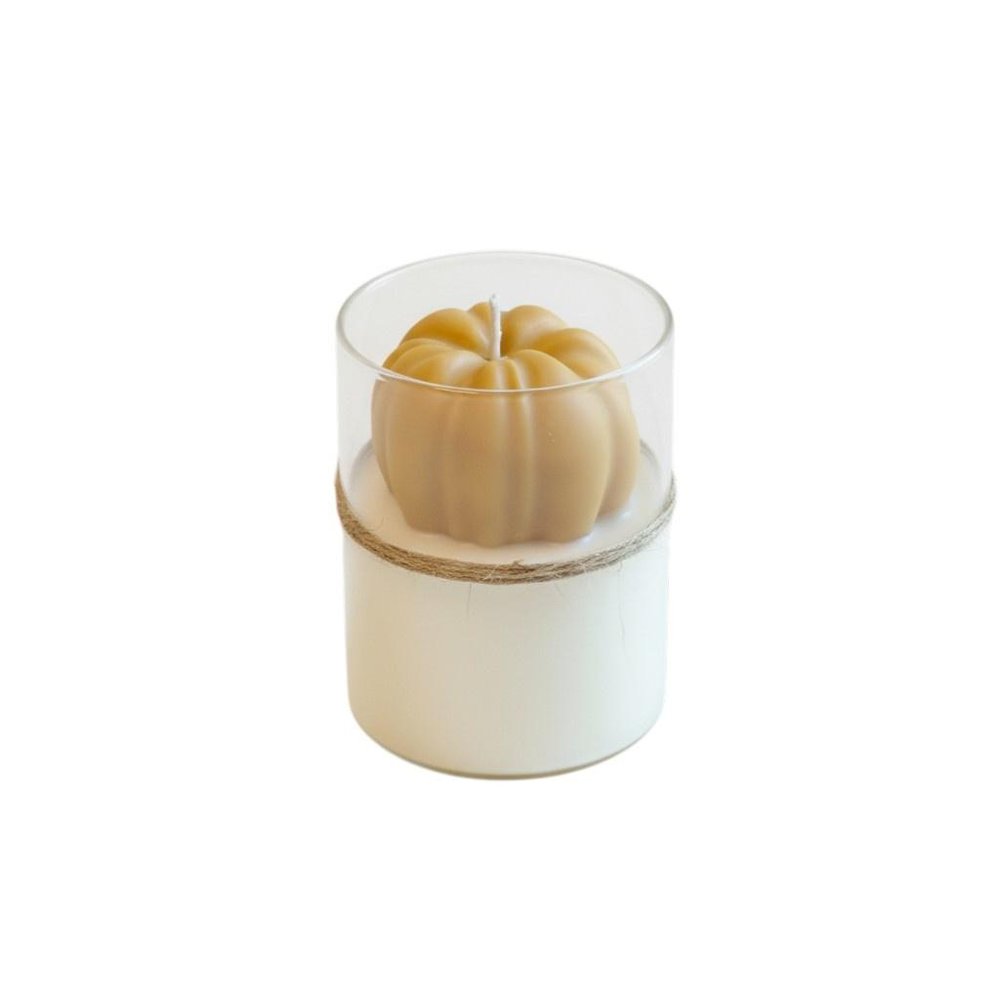 3" Tan Autumn Harvest Scented Mini Pumpkin Candle In Clear Glass Jar HomeRoots