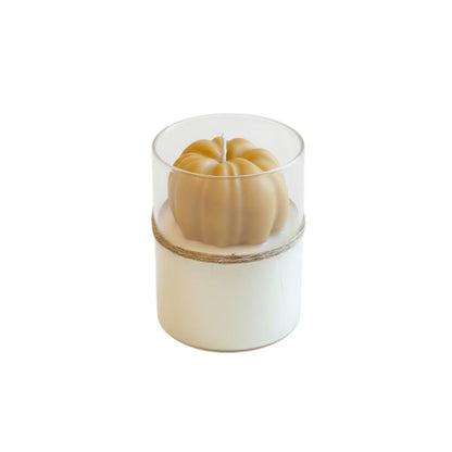 3" Tan Autumn Harvest Scented Mini Pumpkin Candle In Clear Glass Jar HomeRoots
