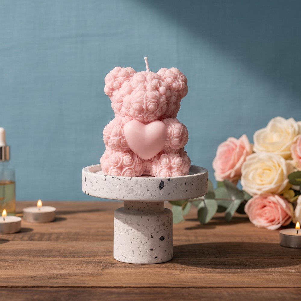 4" Pink Love Spell Scented Dimensional Teddy Bear Candle