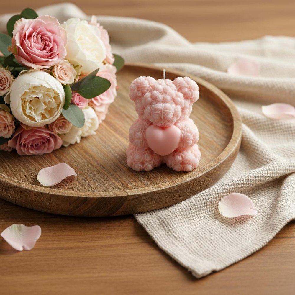 4" Pink Love Spell Scented Dimensional Teddy Bear Candle — view 12