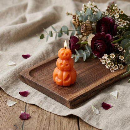 3" Orange Pumpkin And Apple Scented Dimensional Pumpkin Trio Soy Wax Candle HomeRoots