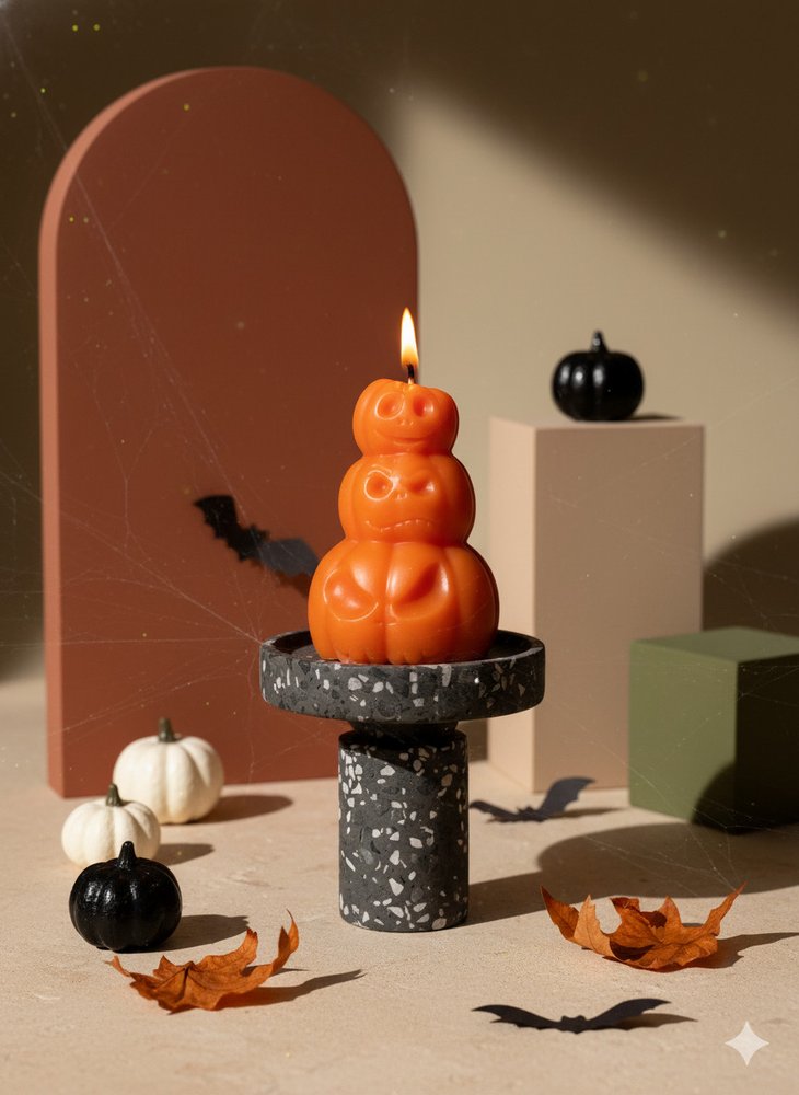 3" Orange Unscented Dimensional Pumpkin Trio Soy Wax Candle