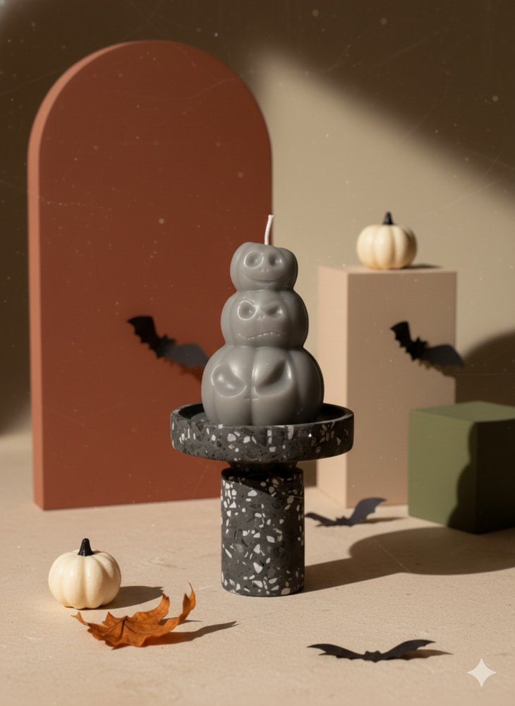 3" Gray Pumpkin And Apple Scented Dimensional Pumpkin Trio Soy Wax Candle HomeRoots