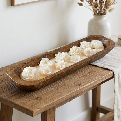 20" Ivory High Tide Scented Six Wick Candle In Brown Distressed Wood Oval Dough Bowl