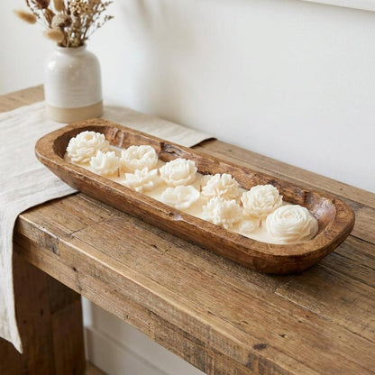 20" Ivory High Tide Scented Six Wick Candle In Brown Distressed Wood Oval Dough Bowl