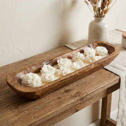 20" Ivory High Tide Scented Six Wick Candle In Brown Distressed Wood Oval Dough Bowl