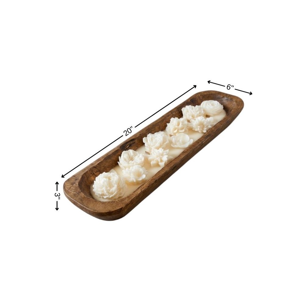 20" Ivory High Tide Scented Six Wick Candle In Brown Distressed Wood Oval Dough Bowl — view 70