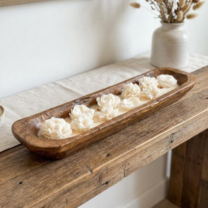 20" Ivory High Tide Scented Six Wick Candle In Brown Distressed Wood Oval Dough Bowl