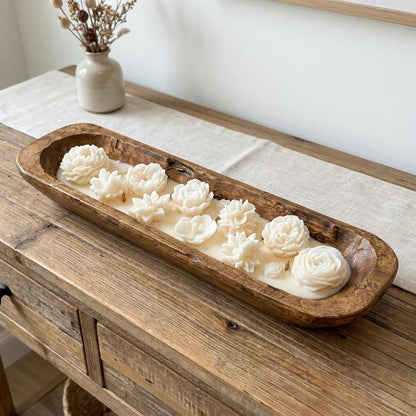 20" Ivory High Tide Scented Six Wick Candle In Brown Distressed Wood Oval Dough Bowl