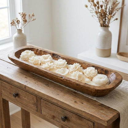 20" Ivory High Tide Scented Six Wick Candle In Brown Distressed Wood Oval Dough Bowl