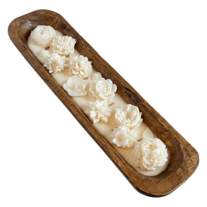 20" Ivory High Tide Scented Six Wick Candle In Brown Distressed Wood Oval Dough Bowl