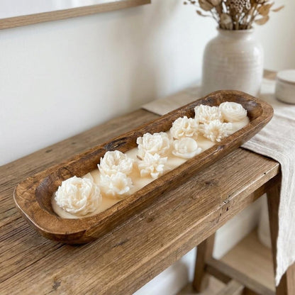 20" Ivory High Tide Scented Six Wick Candle In Brown Distressed Wood Oval Dough Bowl