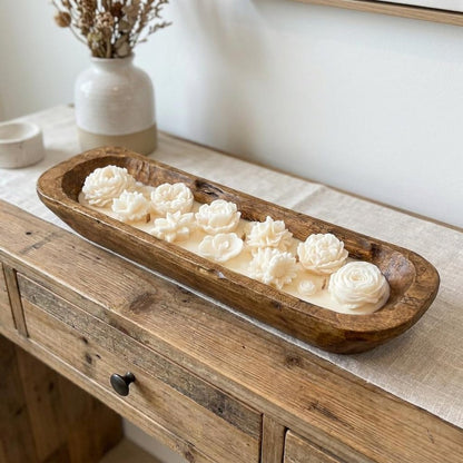 20" Ivory High Tide Scented Six Wick Candle In Brown Distressed Wood Oval Dough Bowl
