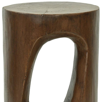 20" Brown Faux Stone Round Tree Stump End Table