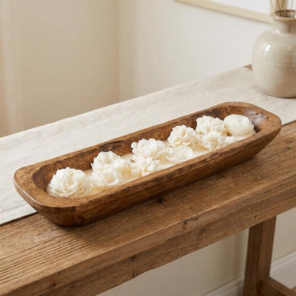 20" Ivory High Tide Scented Six Wick Candle In Brown Distressed Wood Oval Dough Bowl
