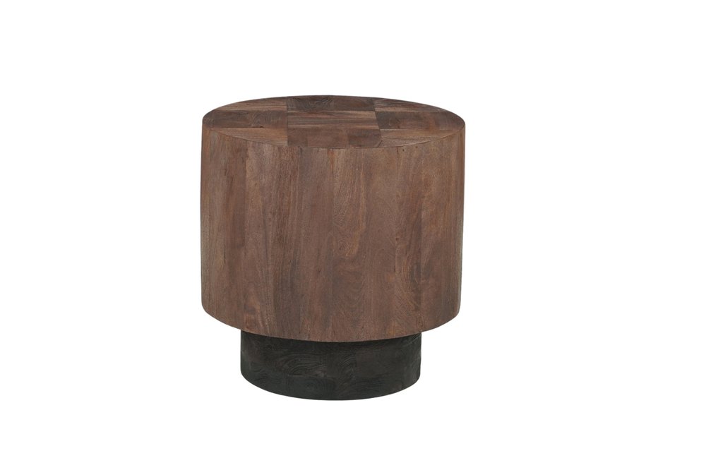 22" Dark Brown And Black Solid Wood Round Drum End Table — view 1