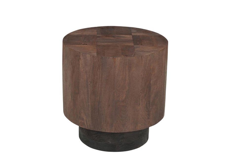 22" Dark Brown And Black Solid Wood Round Drum End Table — view 2