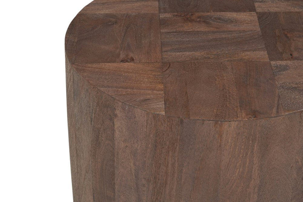 22" Dark Brown And Black Solid Wood Round Drum End Table HomeRoots