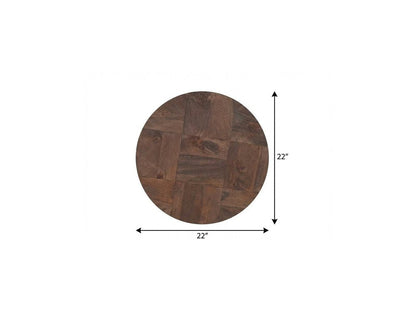 22" Dark Brown And Black Solid Wood Round Drum End Table HomeRoots